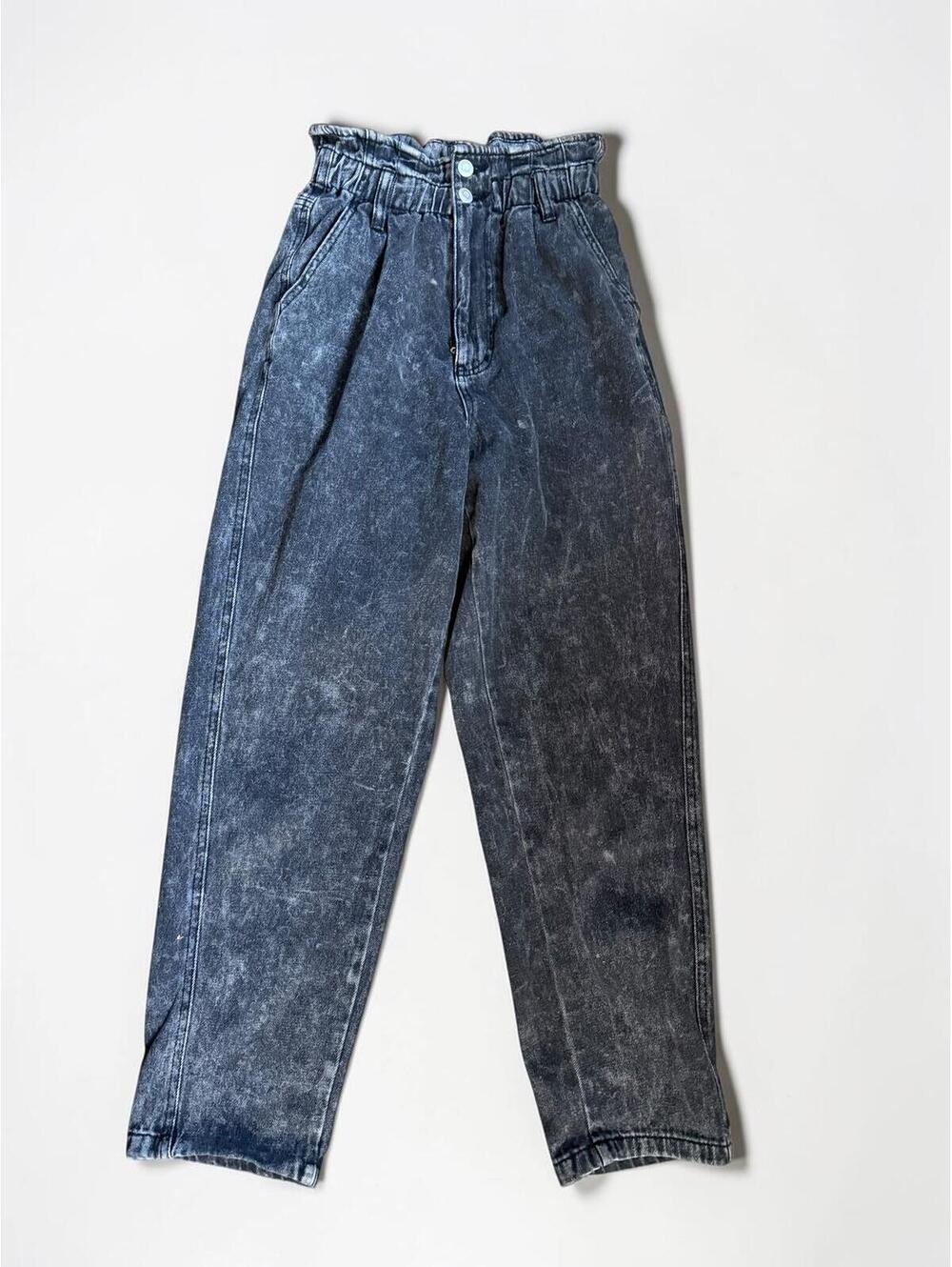 High Waist Black Acid Wash Denim Pants